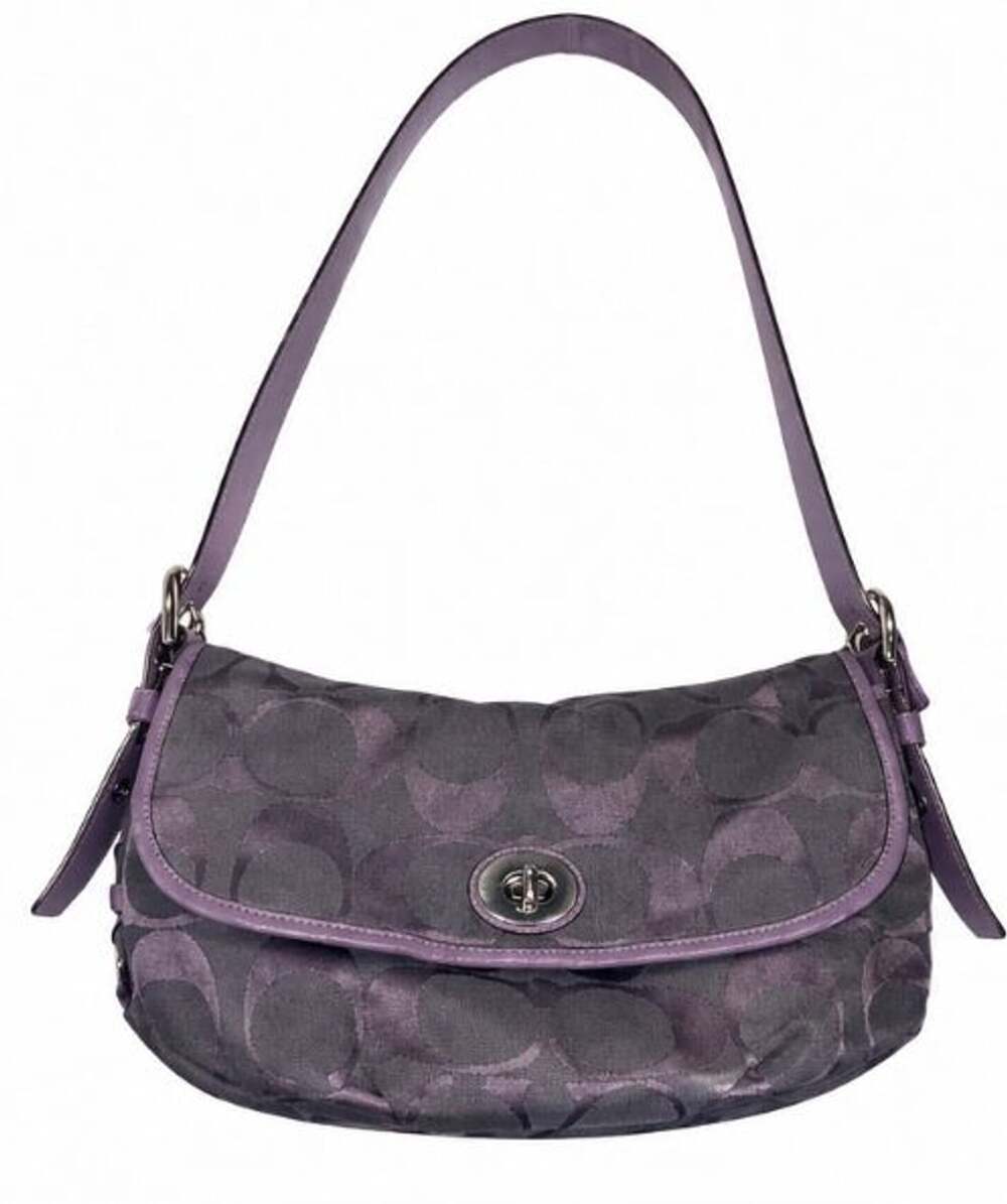 Coach Signature C Purple Canvas and Leather Flap Shoulder Bag